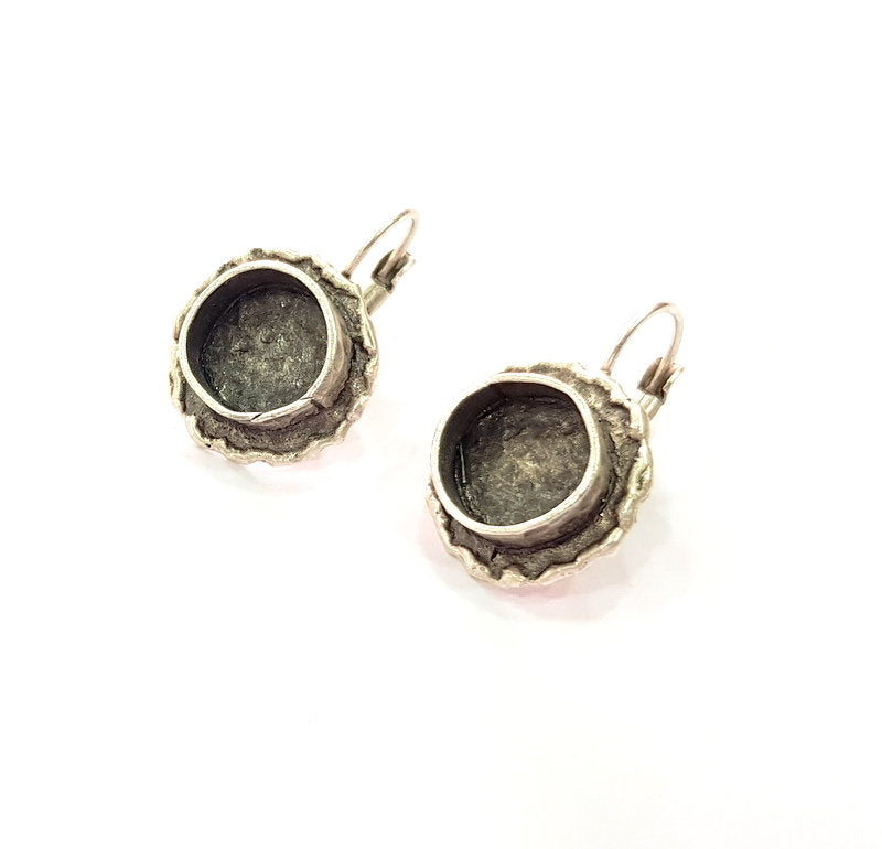 Earring Blank Base Settings Silver Resin Blank Cabochon Base inlay Blank Mountings Antique Silver Plated Brass (10mm blank) 1 Set  G14577