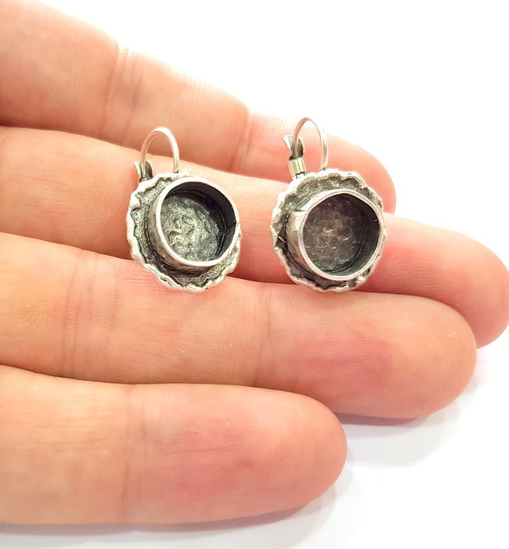 Earring Blank Base Settings Silver Resin Blank Cabochon Base inlay Blank Mountings Antique Silver Plated Brass (10mm blank) 1 Set  G14577