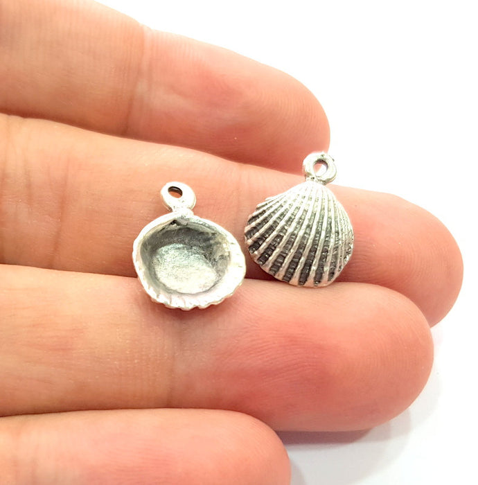 10 Oyster Charms Shell Charm Mussel Charms Sea Ocean Silver Charms Antique Silver Plated Metal (17x12mm) G14581