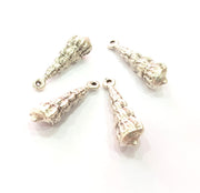 4 Oyster Charms Shell Charm Mussel Charms Sea Ocean Silver Charms Antique Silver Plated Metal (27x8mm) G14583