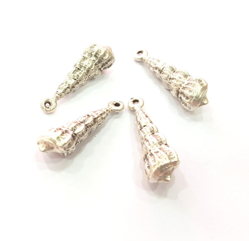 4 Oyster Charms Shell Charm Mussel Charms Sea Ocean Silver Charms Antique Silver Plated Metal (27x8mm) G14583