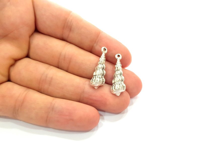 4 Oyster Charms Shell Charm Mussel Charms Sea Ocean Silver Charms Antique Silver Plated Metal (27x8mm) G14583