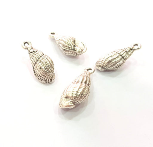 4 Oyster Charms Shell Charm Mussel Charms Sea Ocean Silver Charms Antique Silver Plated Metal (21x9mm) G14584