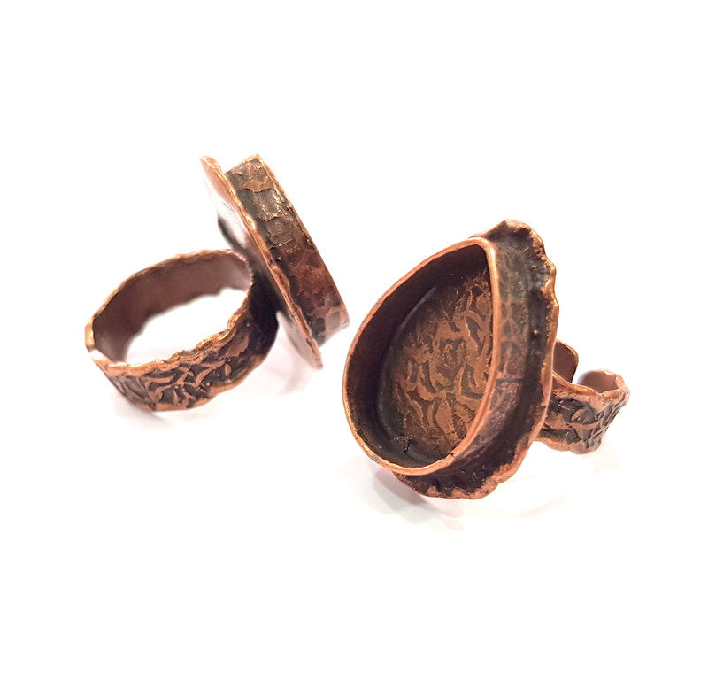 Copper Ring Settings inlay Ring Blank Mosaic Ring Bezel Base Cabochon Mountings ( 20x15 mm blank) Antique Copper Plated Brass G14588