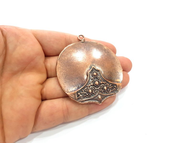 Copper Medallion Pendant Antique Copper Pendant Antique Copper Plated Metal ( 64x58 mm ) G14590