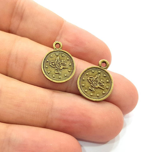 10 Ottoman signature Charm Antique Bronze Charm Antique Bronze Plated Metal  (14mm) G14598