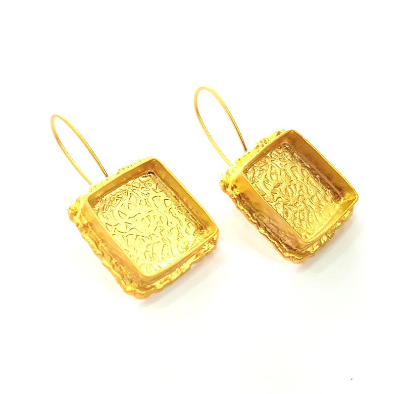 Earring Blank Base Settings Gold Resin Blank Cabochon Bases inlay Blank Mountings Matte Gold Plated Brass (18mm blank ) 1 Set  G14261