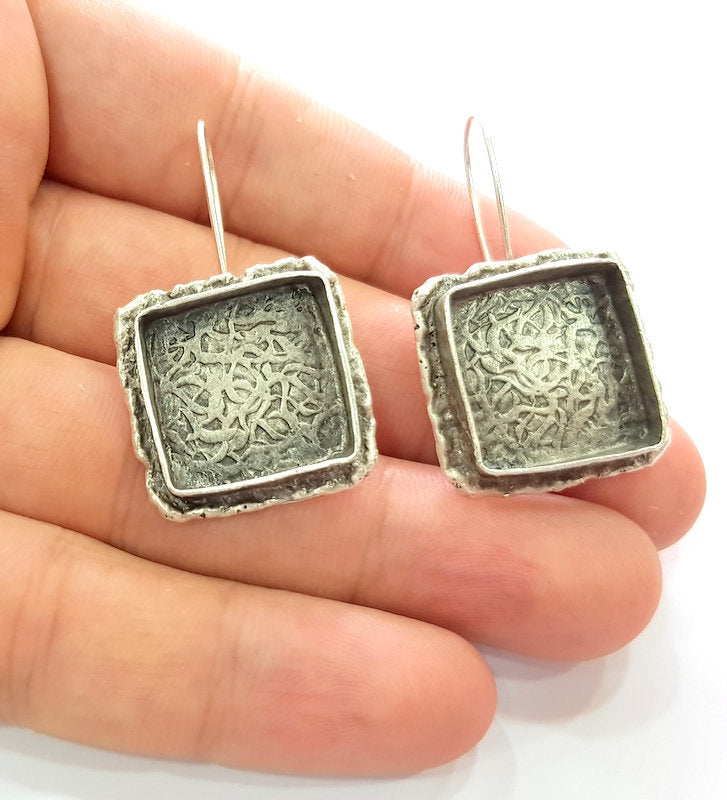 Earring Blank Base Settings Silver Resin Blank Cabochon Base inlay Blank Mountings Antique Silver Plated Brass (18mm blank) 1 Set  G14262