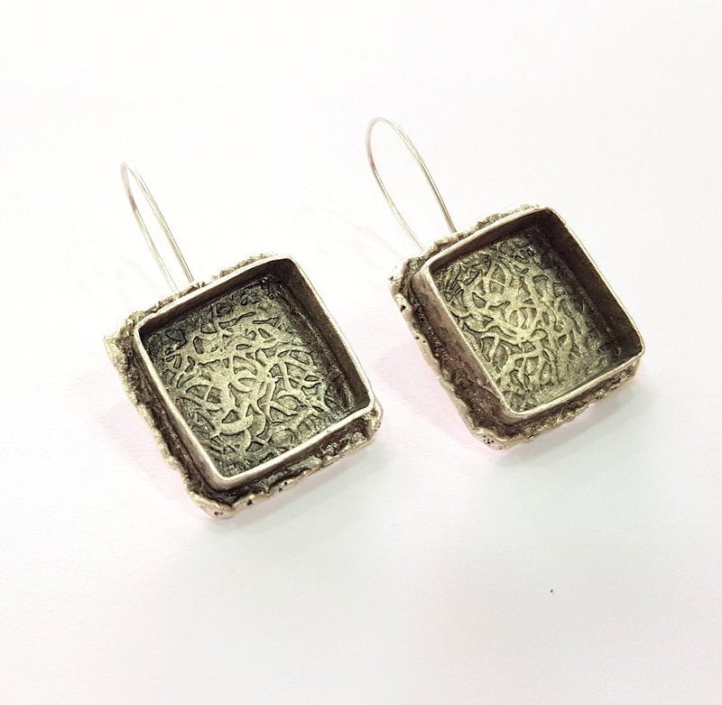 Earring Blank Base Settings Silver Resin Blank Cabochon Base inlay Blank Mountings Antique Silver Plated Brass (18mm blank) 1 Set  G14262