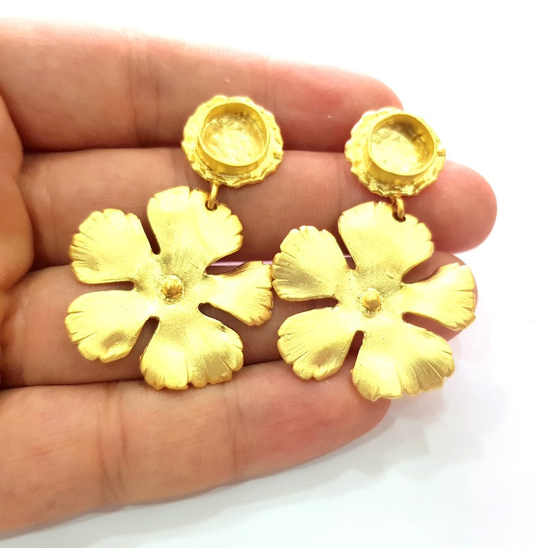 Earring Blank Base Settings Gold Resin Blank Cabochon Bases inlay Blank Mountings Gold Plated Brass (10mm blank ) 1 Set  G16292