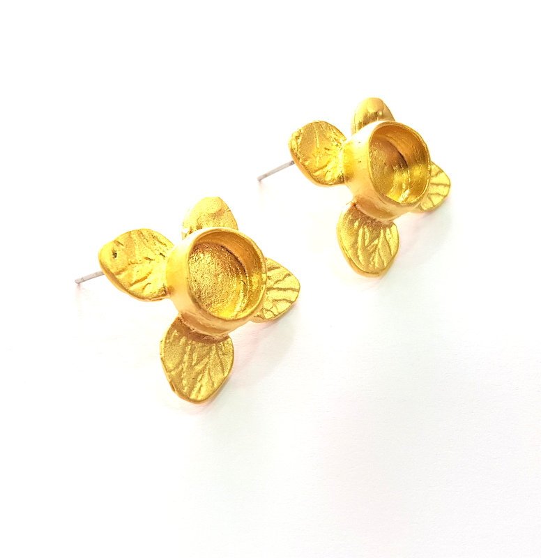 Earring Blank Base Settings Gold Resin Blank Cabochon Bases inlay Blank Mountings Matte Gold Plated Brass (10mm blank ) 1 Set  G14268