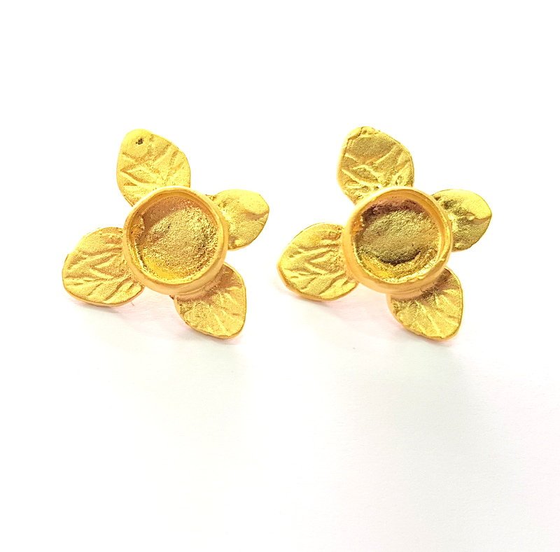 Earring Blank Base Settings Gold Resin Blank Cabochon Bases inlay Blank Mountings Matte Gold Plated Brass (10mm blank ) 1 Set  G14268