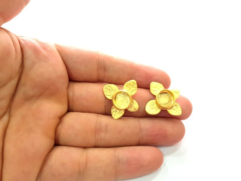 Earring Blank Base Settings Gold Resin Blank Cabochon Bases inlay Blank Mountings Matte Gold Plated Brass (10mm blank ) 1 Set  G14268