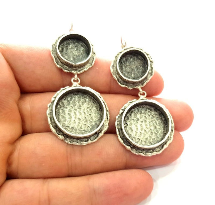 Earring Blank Base Settings Silver Resin Blank Cabochon Base inlay Blank Mountings Antique Silver Plated Brass (14+20mm blank) 1 Set  G14269