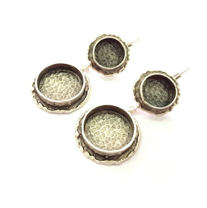 Earring Blank Base Settings Silver Resin Blank Cabochon Base inlay Blank Mountings Antique Silver Plated Brass (14+20mm blank) 1 Set  G14269