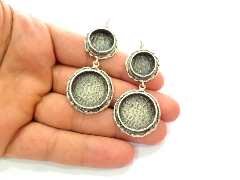 Earring Blank Base Settings Silver Resin Blank Cabochon Base inlay Blank Mountings Antique Silver Plated Brass (14+20mm blank) 1 Set  G14269