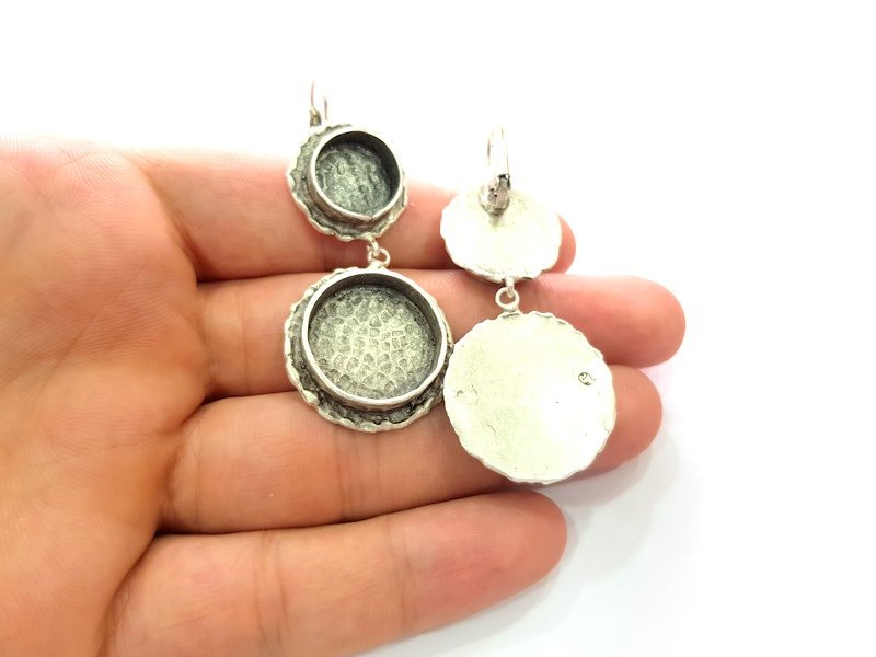 Earring Blank Base Settings Silver Resin Blank Cabochon Base inlay Blank Mountings Antique Silver Plated Brass (14+20mm blank) 1 Set  G14269