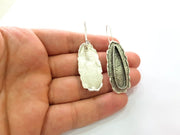 Earring Blank Base Settings Silver Resin Blank Cabochon Base inlay Blank Mountings Antique Silver Plated Brass (33x8mm blank) 1 Set  G14270