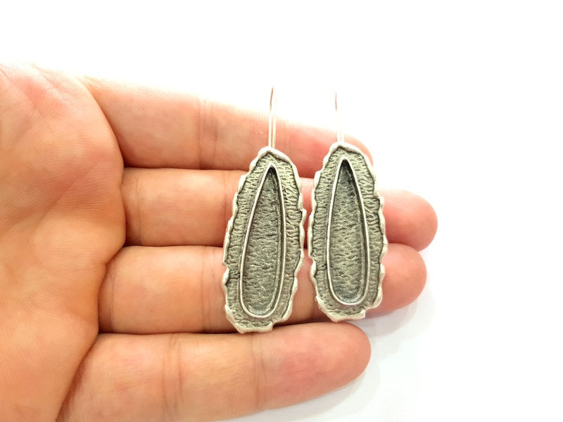 Earring Blank Base Settings Silver Resin Blank Cabochon Base inlay Blank Mountings Antique Silver Plated Brass (33x8mm blank) 1 Set  G14270