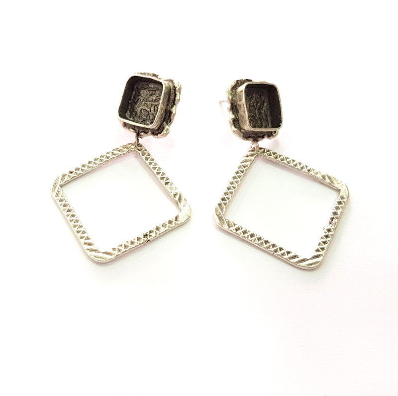 Earring Blank Base Settings Silver Resin Blank Cabochon Base inlay Blank Mountings Antique Silver Plated Brass (10mm blank) 1 Set  G14271