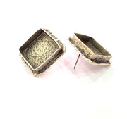Earring Blank Base Settings Silver Resin Blank Cabochon Base inlay Blank Mountings Antique Silver Plated Brass (18x18mm blank) 1 Set  G14272