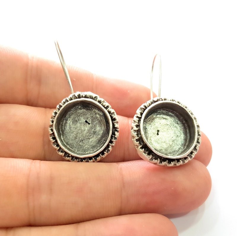 Earring Blank Base Settings Silver Resin Blank Cabochon Base inlay Blank Mountings Antique Silver Plated Brass (16mm blank) 1 Set  G14273