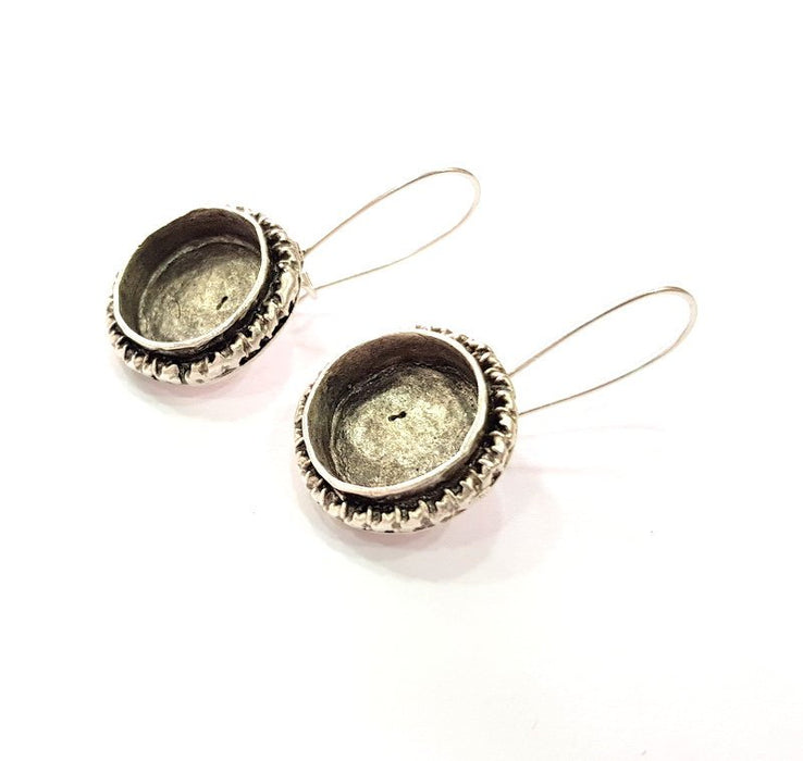 Earring Blank Base Settings Silver Resin Blank Cabochon Base inlay Blank Mountings Antique Silver Plated Brass (16mm blank) 1 Set  G14273