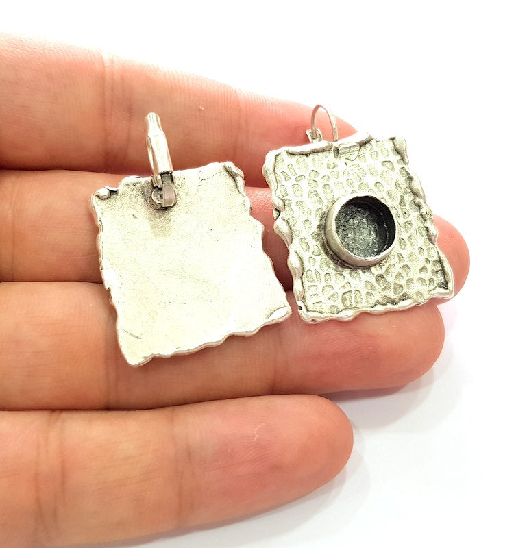Earring Blank Base Settings Silver Resin Blank Cabochon Base inlay Blank Mountings Antique Silver Plated Brass (10mm blank) 1 Set  G16442