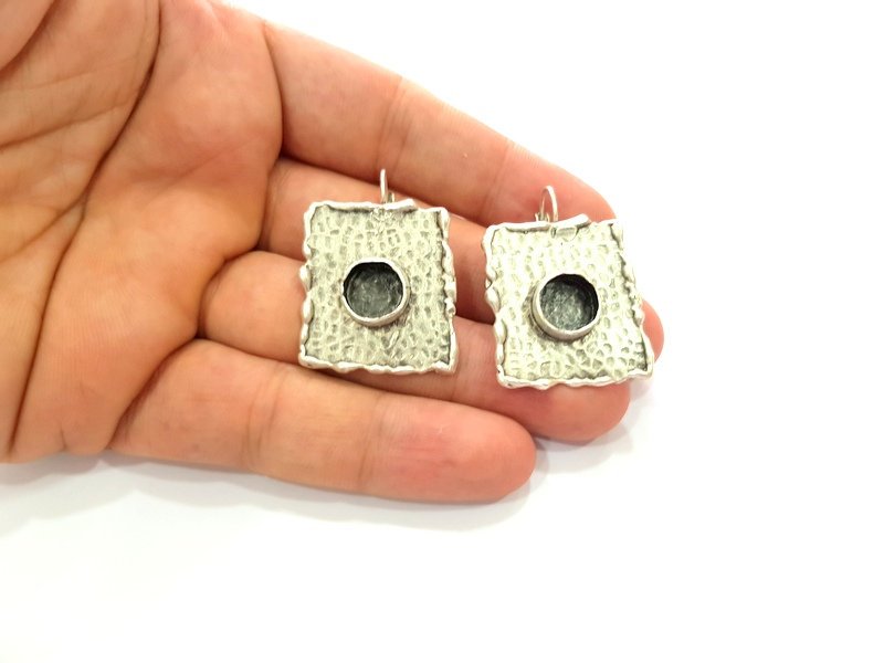 Earring Blank Base Settings Silver Resin Blank Cabochon Base inlay Blank Mountings Antique Silver Plated Brass (10mm blank) 1 Set  G16442