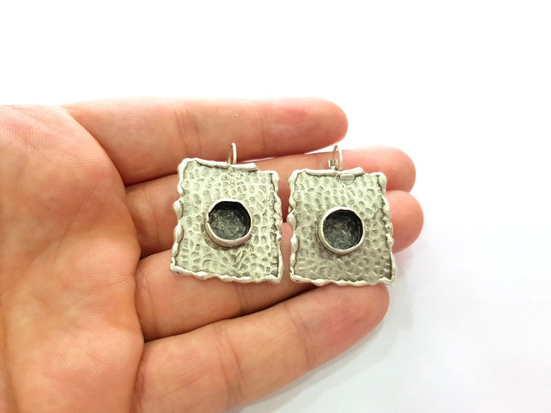 Earring Blank Base Settings Silver Resin Blank Cabochon Base inlay Blank Mountings Antique Silver Plated Brass (10mm blank) 1 Set  G16442