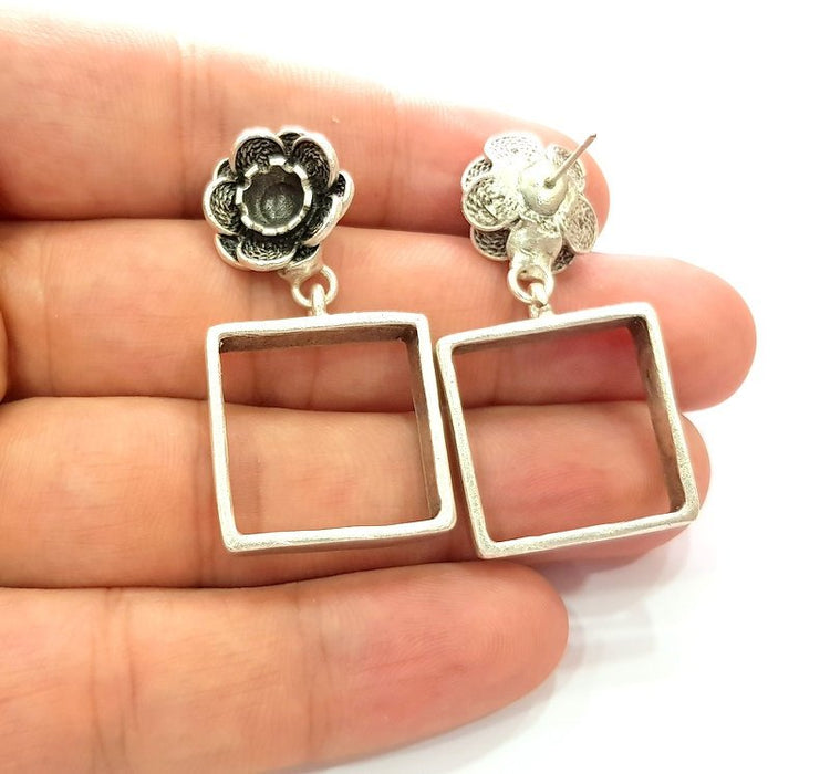 Earring Blank Base Settings Silver Resin Blank Cabochon Base inlay Blank Mountings Antique Silver Plated Brass (6mm blank) 1 Set  G14276