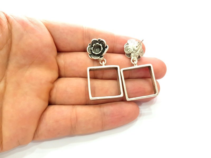 Earring Blank Base Settings Silver Resin Blank Cabochon Base inlay Blank Mountings Antique Silver Plated Brass (6mm blank) 1 Set  G14276