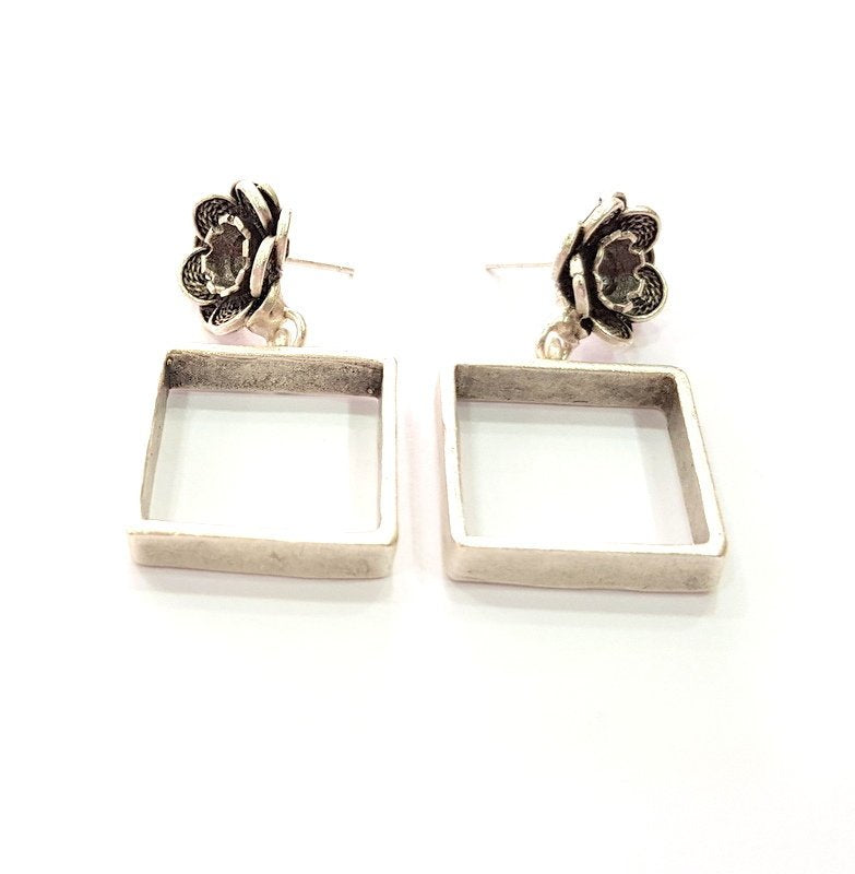Earring Blank Base Settings Silver Resin Blank Cabochon Base inlay Blank Mountings Antique Silver Plated Brass (6mm blank) 1 Set  G14276