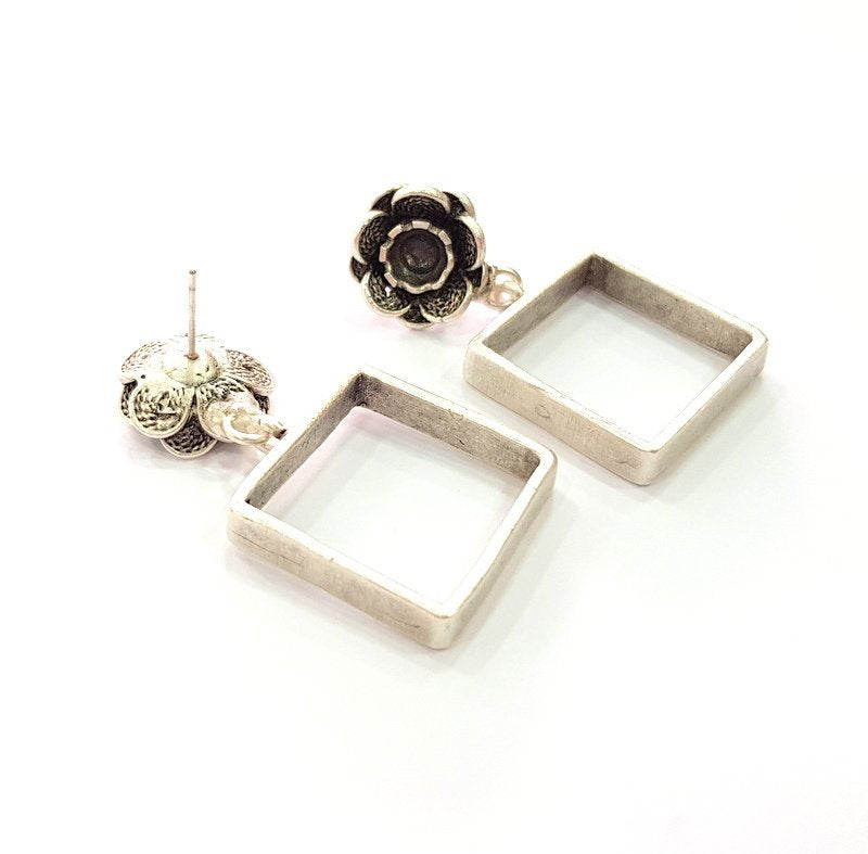 Earring Blank Base Settings Silver Resin Blank Cabochon Base inlay Blank Mountings Antique Silver Plated Brass (6mm blank) 1 Set  G14276