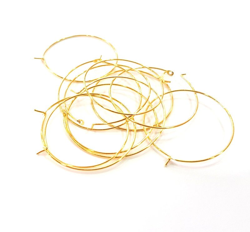 12 Pcs (6 pairs) Earring Loops Earring Circles Earring Hoops Gold Plated Brass,Findings  ( 30 mm )  G14279
