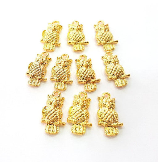 5 Owl Charm 24k Shiny Gold Charm (18x10mm)  G14283