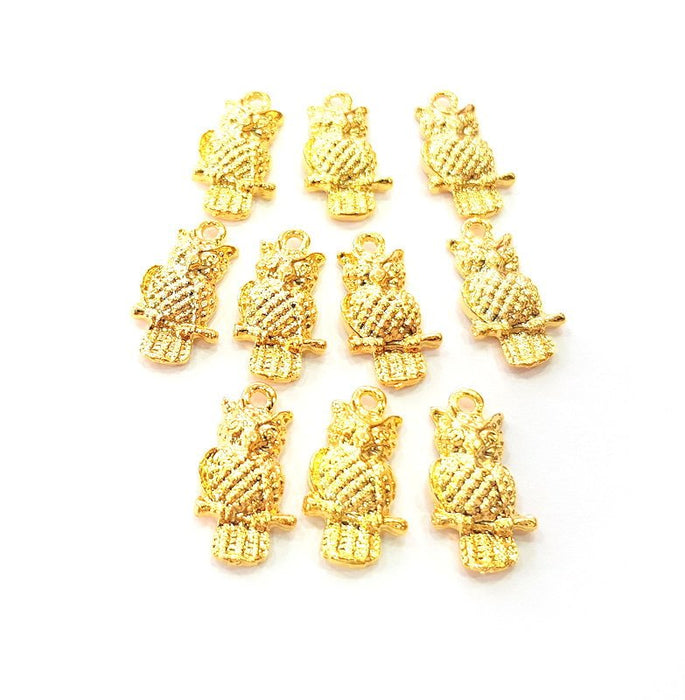 5 Owl Charm 24k Shiny Gold Charm (18x10mm)  G14283