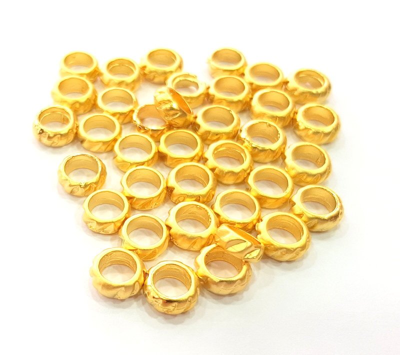 20 Gold Rondelle Beads Spacer Gold Plated Metal Beads  (9 mm)  G14284