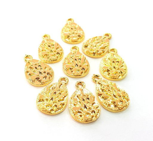 4 Drop Charm Shiny Gold Plated Charm Gold Plated Metal (21x13mm)  G14285