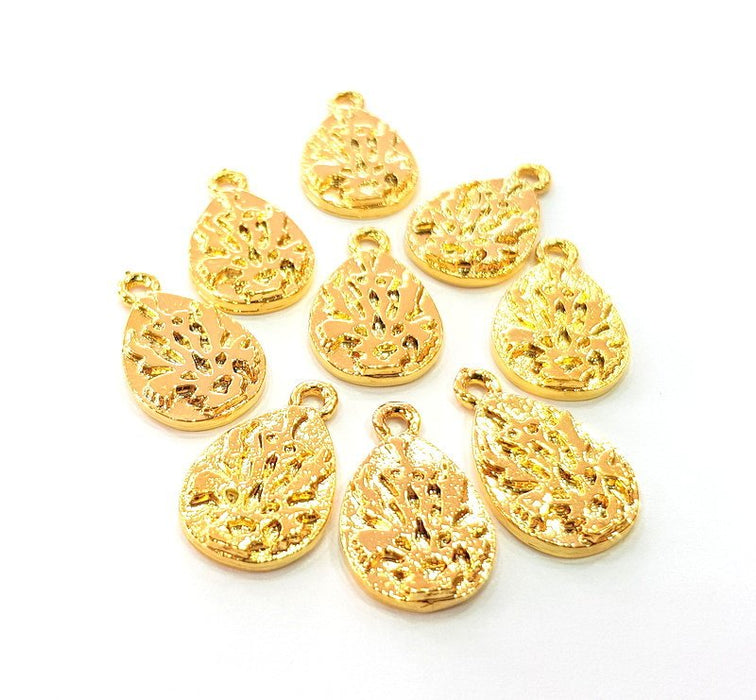 4 Drop Charm Shiny Gold Plated Charm Gold Plated Metal (21x13mm)  G14285