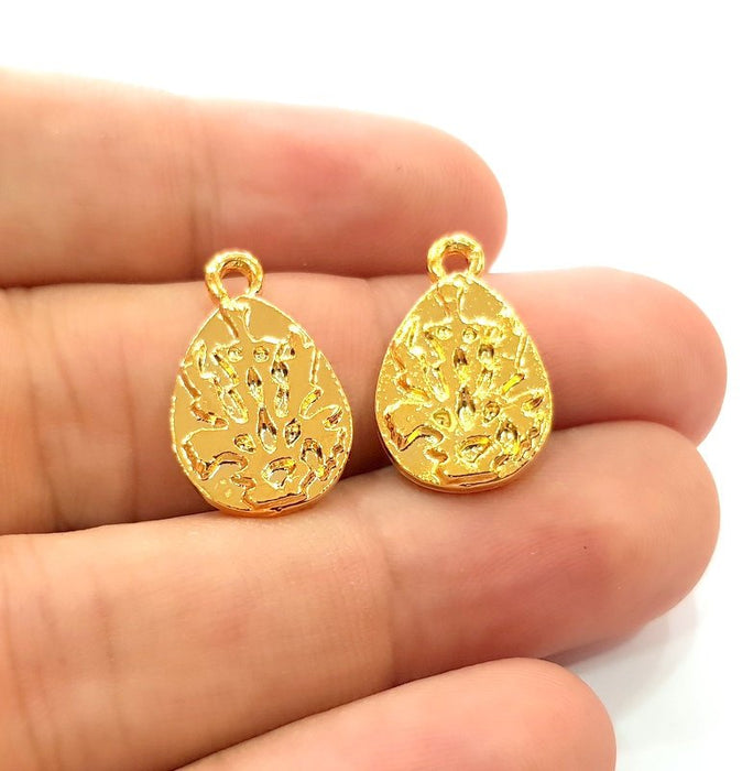 4 Drop Charm Shiny Gold Plated Charm Gold Plated Metal (21x13mm)  G14285