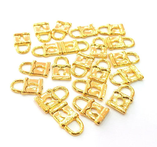 10 Lock Charm Shiny Gold Plated Charm Gold Plated Metal (15x9mm)  G14287
