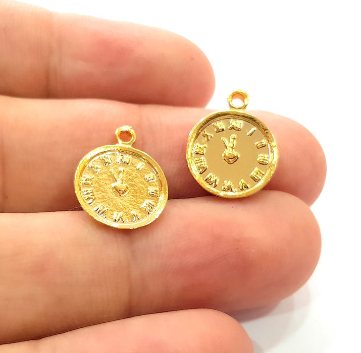 10 Clock Charm Shiny Gold Plated Charm Gold Plated Metal (13mm)  G14290