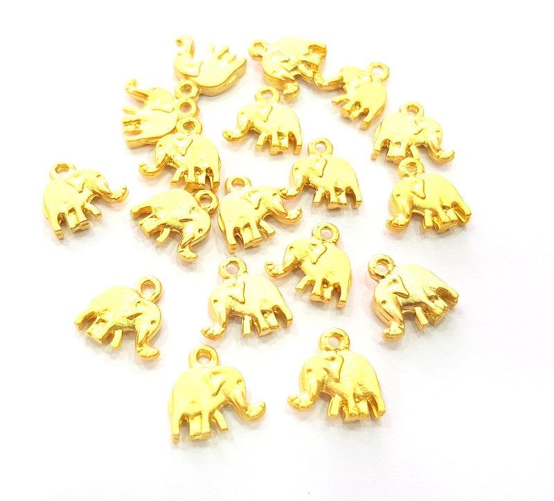 10 Elephant Charm Gold Charms Gold Plated Metal (12x12mm)  G14291