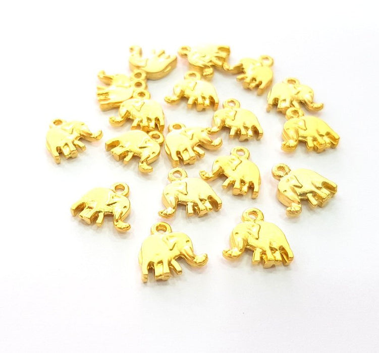 10 Elephant Charm Gold Charms Gold Plated Metal (12x12mm)  G14291