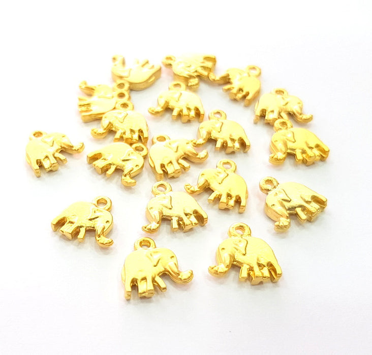 10 Elephant Charm Gold Charms Gold Plated Metal (12x12mm)  G14291