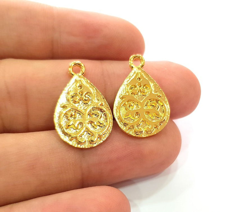 4 Drop Charm Shiny Gold Plated Charm Gold Plated Metal (21x13mm)  G14292
