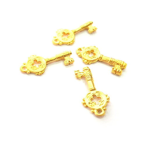 4 Key Charm Gold Charms Gold Plated Metal (27x12mm)  G14293