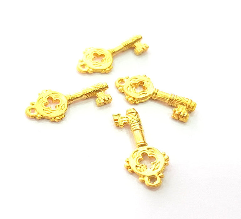 4 Key Charm Gold Charms Gold Plated Metal (27x12mm)  G14293