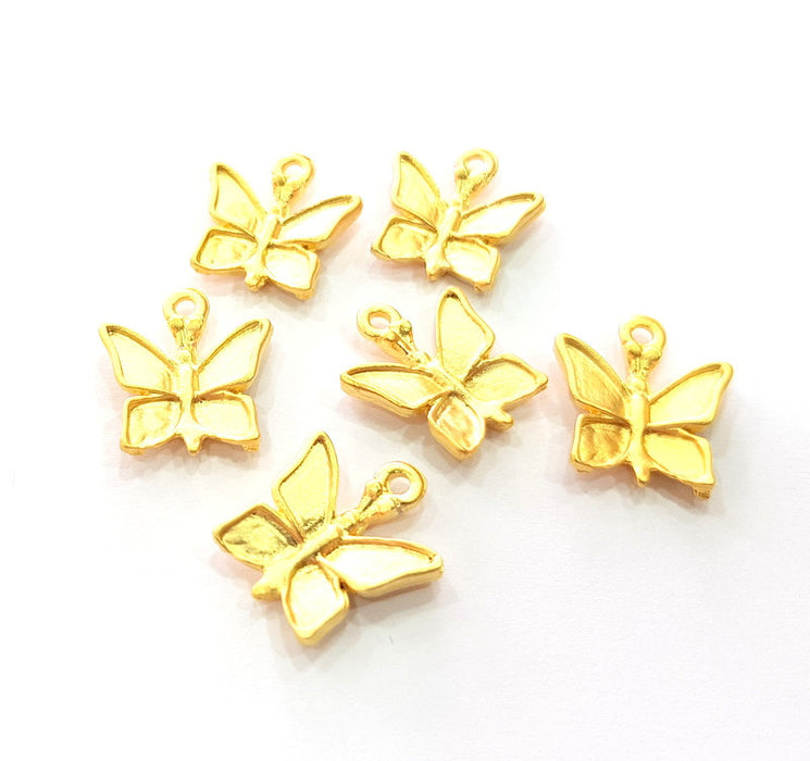 6 Butterfly Charm Gold Charms Gold Plated Metal (17x15mm)  G14297